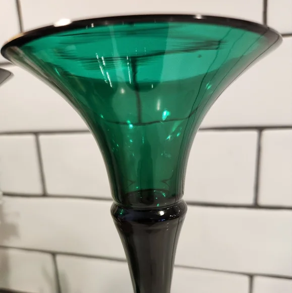 Oneida Hand Cut and Blown Christmas Green tapered candle holders - Picture 5 of 5